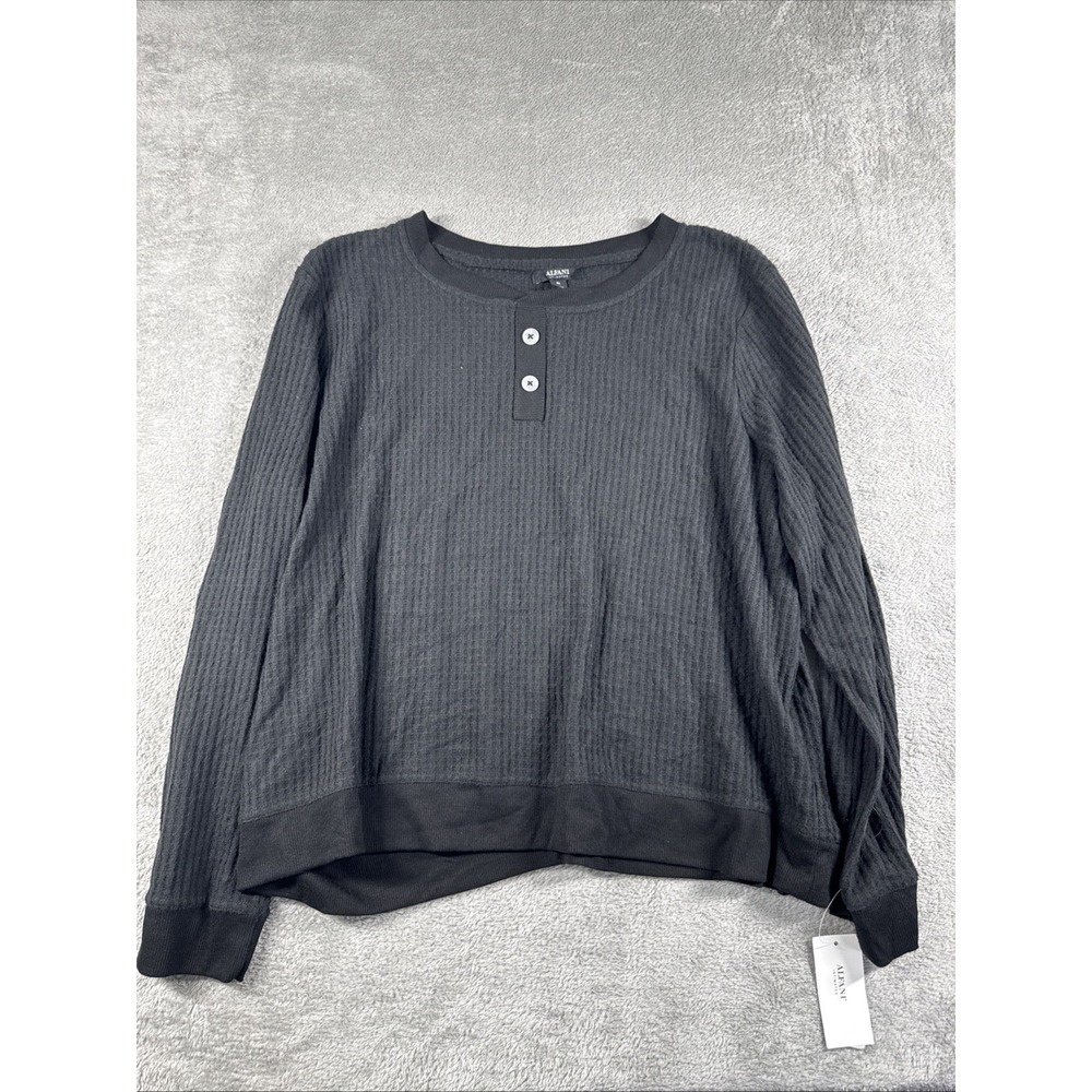 NWT Alfani Intimates Women's Waffle Knit Long Sleeve Pajama Top Black Size XL